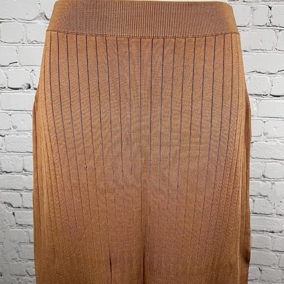 Free People Brown Ribbed Knit Stretch Boho Midi Straight Skirt Size Medium M - Picture 7 of 9